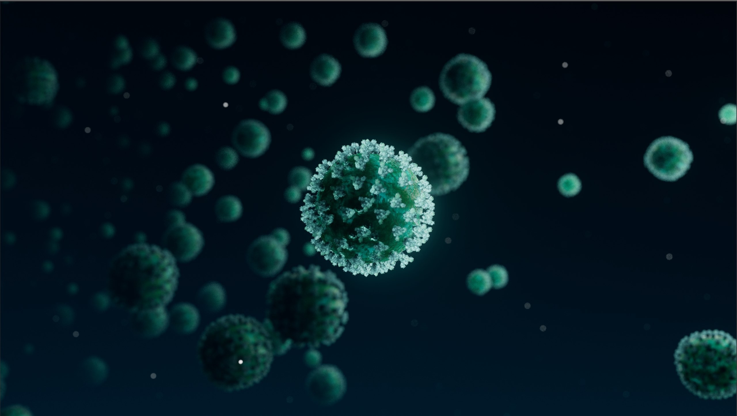 3D animation of Green B-cells floating on black background.jpg